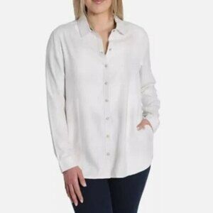 NEW Jachs Girlfriend Women's XL Long Sleeve Plaid Button Down Shirt White